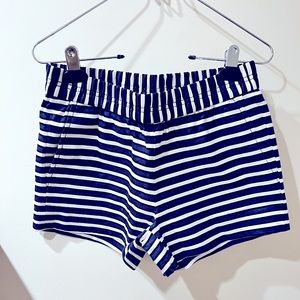 J. Crew stretch waist shorts with navy blue black white stripes